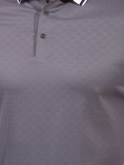 Grey Printed Polo Neck T-Shirt-Men T-Shirts-Crimsoune Club