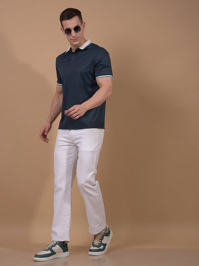 Green Printed Polo Neck T-Shirt-Men T-Shirts-Crimsoune Club