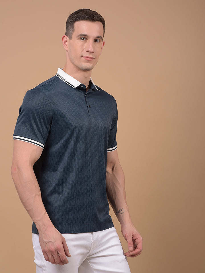 Green Printed Polo Neck T-Shirt-Men T-Shirts-Crimsoune Club