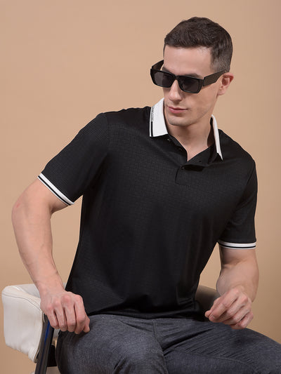 Black Printed Polo Neck T-Shirt-Men T-Shirts-Crimsoune Club