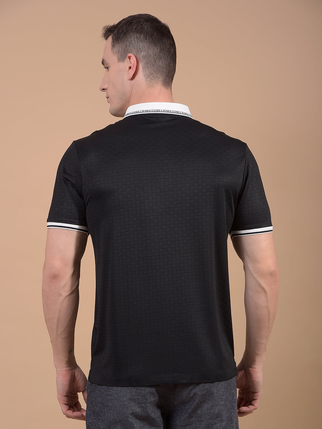 Black Printed Polo Neck T-Shirt-Men T-Shirts-Crimsoune Club