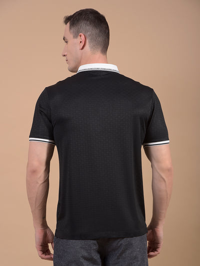 Black Printed Polo Neck T-Shirt-Men T-Shirts-Crimsoune Club