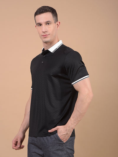 Black Printed Polo Neck T-Shirt-Men T-Shirts-Crimsoune Club