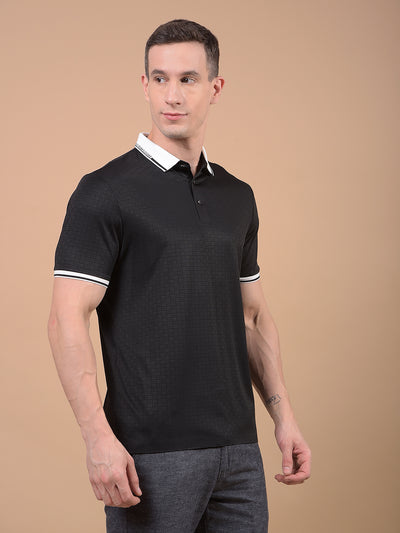 Black Printed Polo Neck T-Shirt-Men T-Shirts-Crimsoune Club