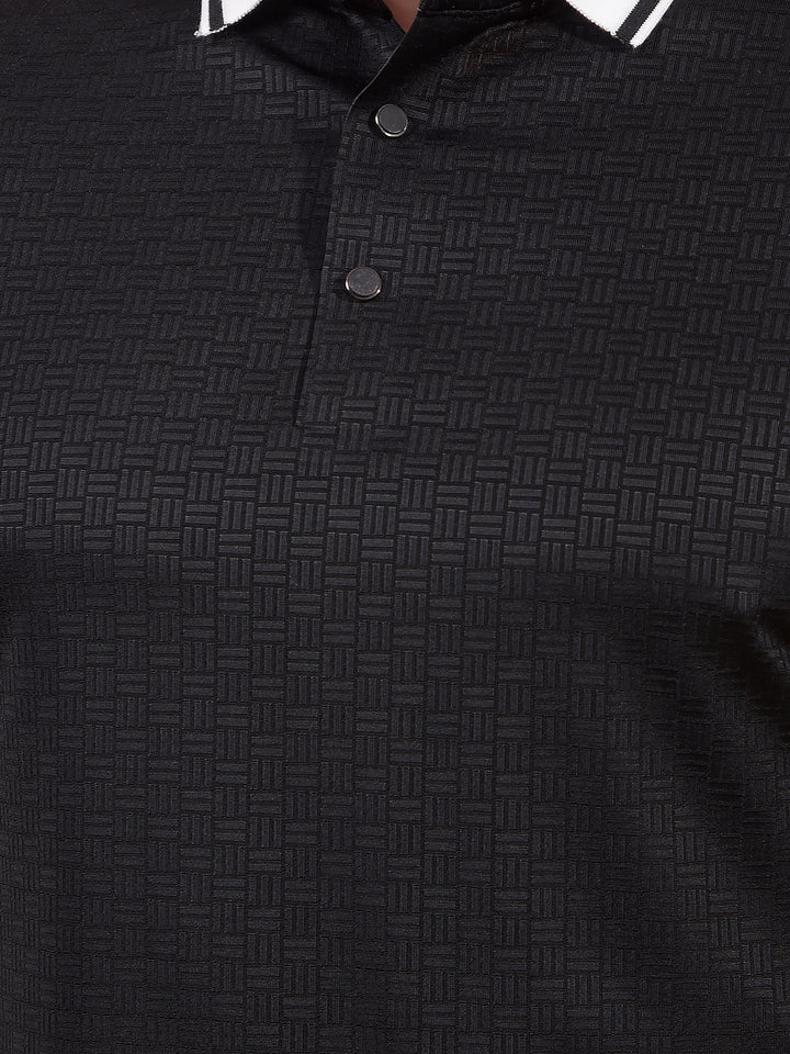 Black Printed Polo Neck T-Shirt-Men T-Shirts-Crimsoune Club