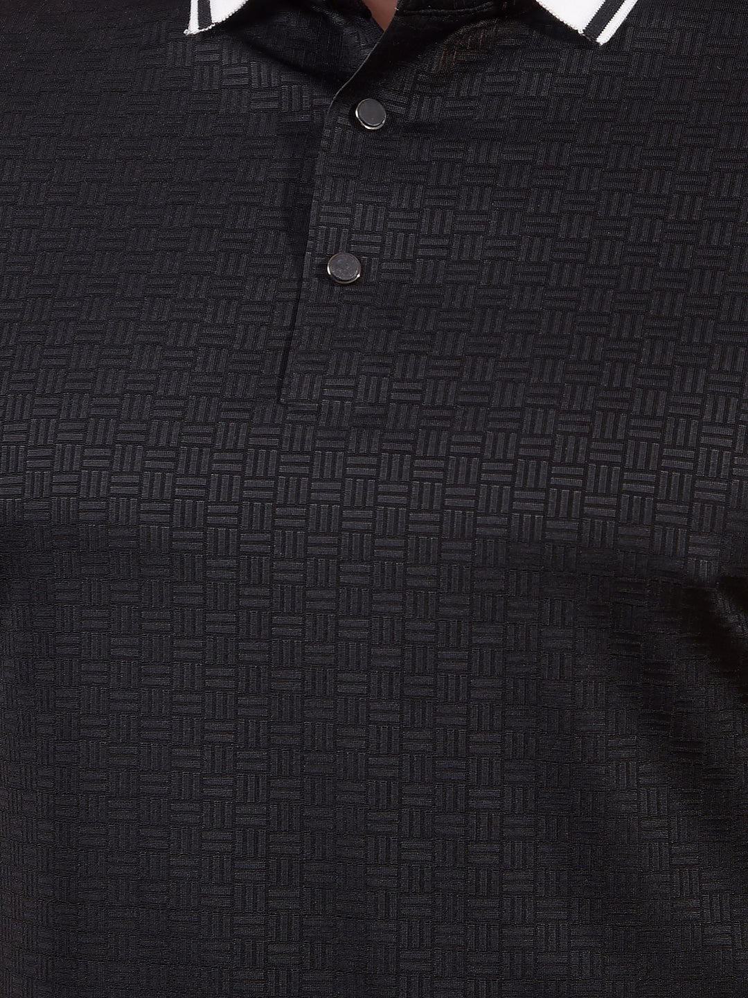Black Printed Polo Neck T-Shirt-Men T-Shirts-Crimsoune Club