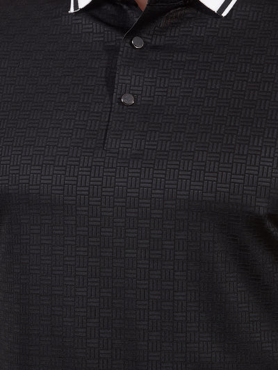 Black Printed Polo Neck T-Shirt-Men T-Shirts-Crimsoune Club