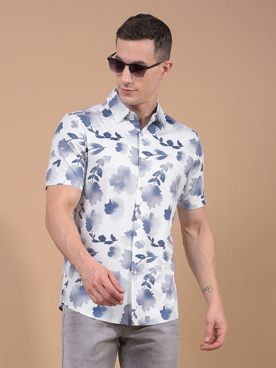 Purple Floral Print Knitted Shirt-Men Shirts-Crimsoune Club
