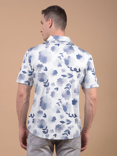 Purple Floral Print Knitted Shirt-Men Shirts-Crimsoune Club