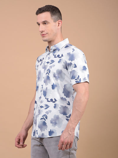 Purple Floral Print Knitted Shirt-Men Shirts-Crimsoune Club