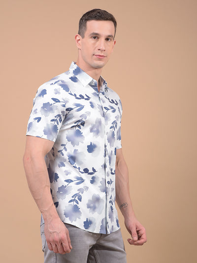 Purple Floral Print Knitted Shirt-Men Shirts-Crimsoune Club