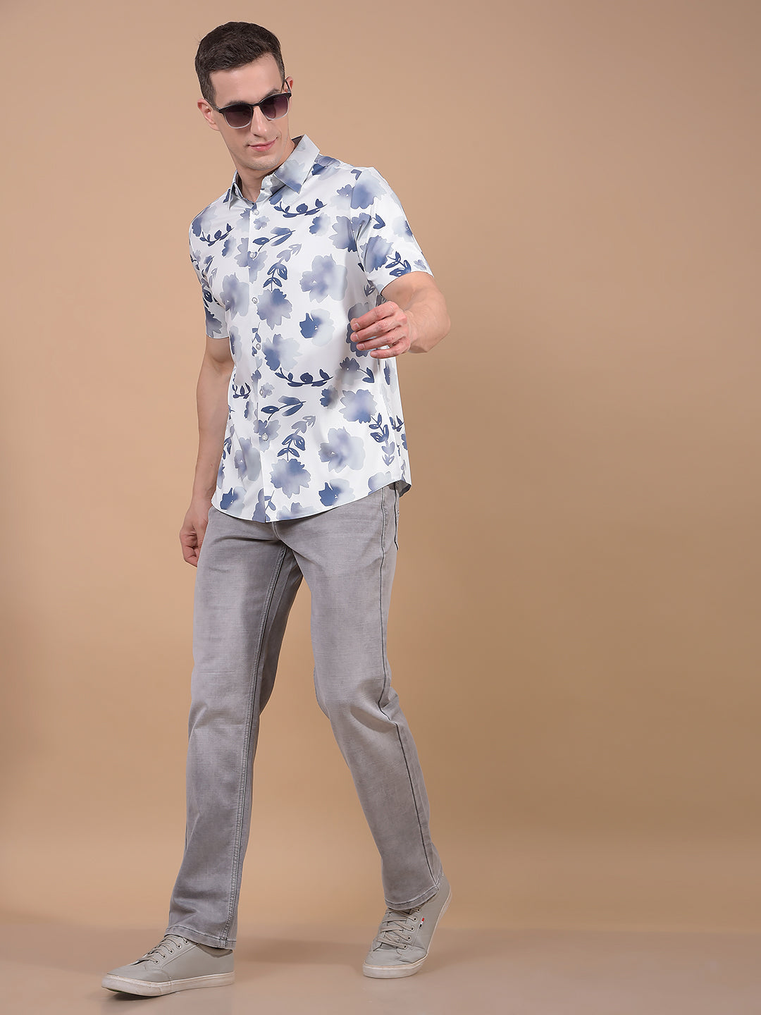 Purple Floral Print Knitted Shirt-Men Shirts-Crimsoune Club