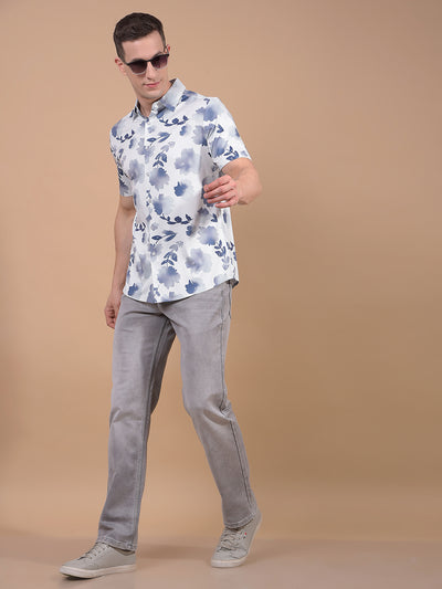 Purple Floral Print Knitted Shirt-Men Shirts-Crimsoune Club