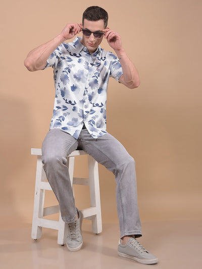 Purple Floral Print Knitted Shirt-Men Shirts-Crimsoune Club