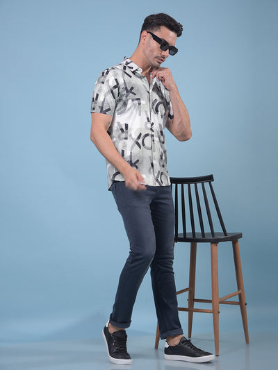 Blue Typographic Print Shirt-Men Shirts-Crimsoune Club