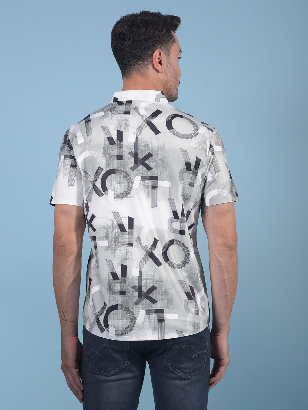 Blue Typographic Print Shirt-Men Shirts-Crimsoune Club