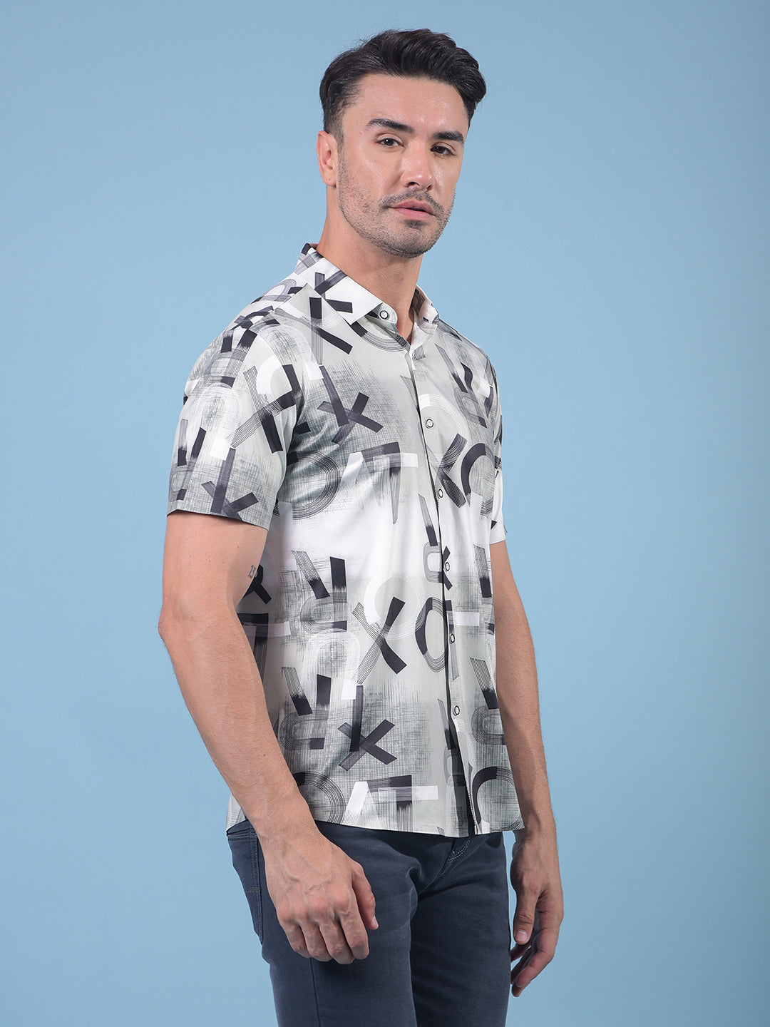 Blue Typographic Print Shirt-Men Shirts-Crimsoune Club