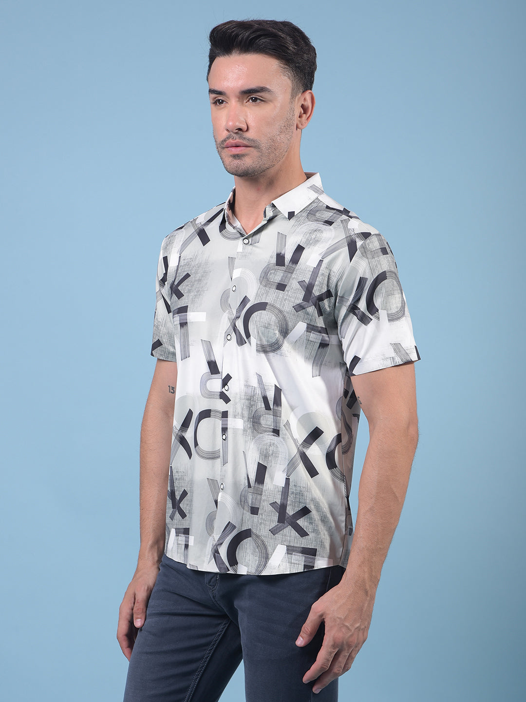 Blue Typographic Print Shirt-Men Shirts-Crimsoune Club