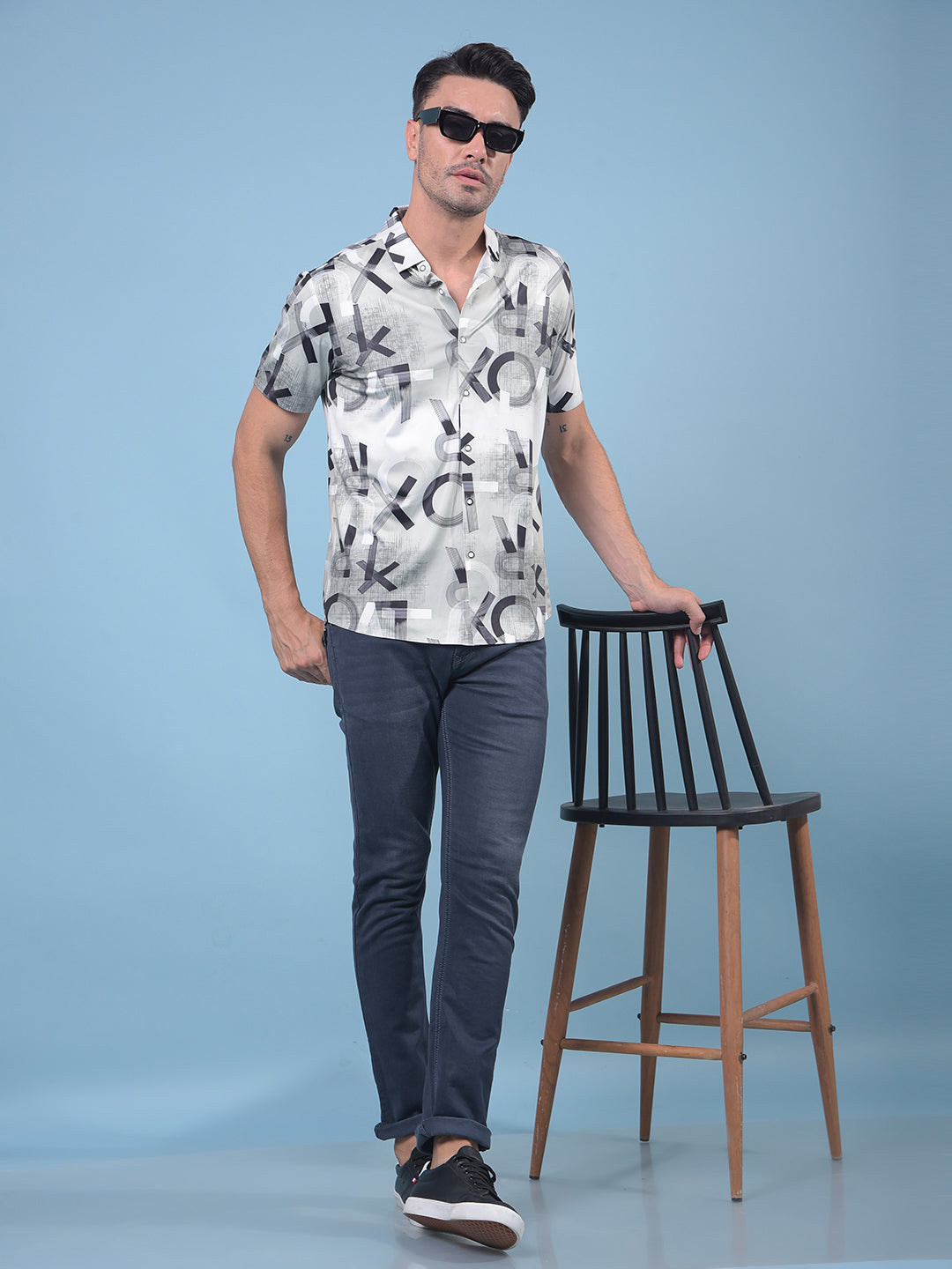 Blue Typographic Print Shirt-Men Shirts-Crimsoune Club