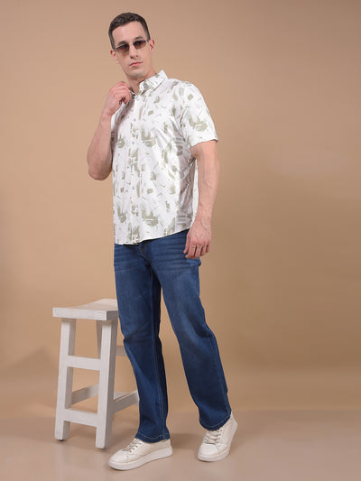 Olive Printed Shirt-Men Shirts-Crimsoune Club