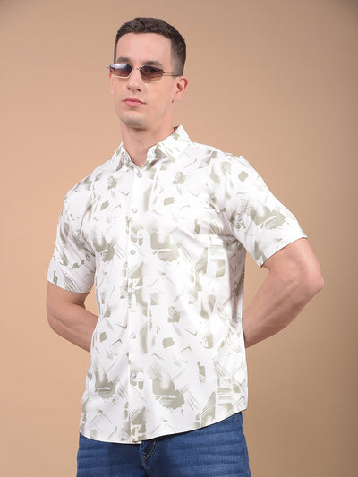 Olive Printed Shirt-Men Shirts-Crimsoune Club