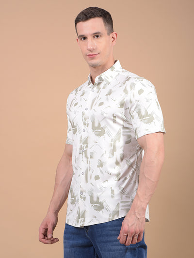 Olive Printed Shirt-Men Shirts-Crimsoune Club