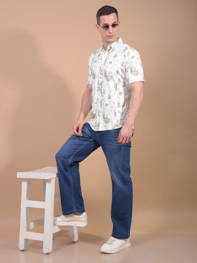 Olive Printed Shirt-Men Shirts-Crimsoune Club