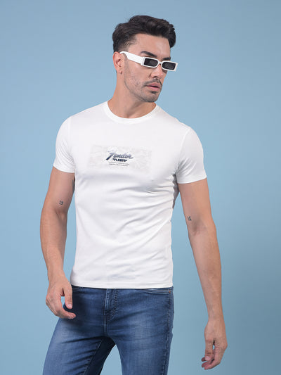 White Graphic Print T-Shirt-Men T-Shirts-Crimsoune Club