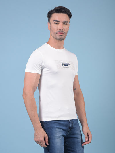White Graphic Print T-Shirt-Men T-Shirts-Crimsoune Club