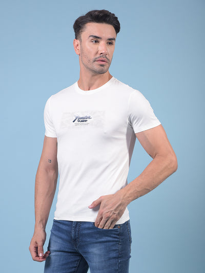 White Graphic Print T-Shirt-Men T-Shirts-Crimsoune Club