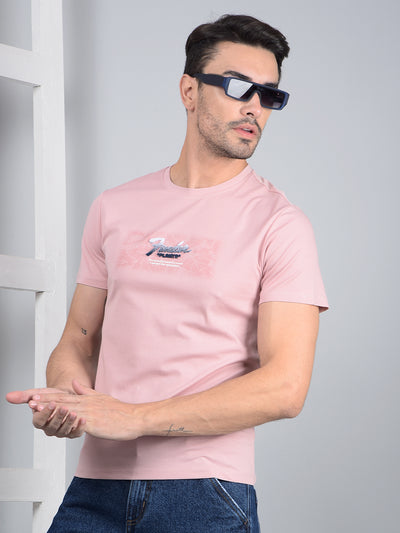 Pink Graphic Print T-Shirt-Men T-Shirts-Crimsoune Club