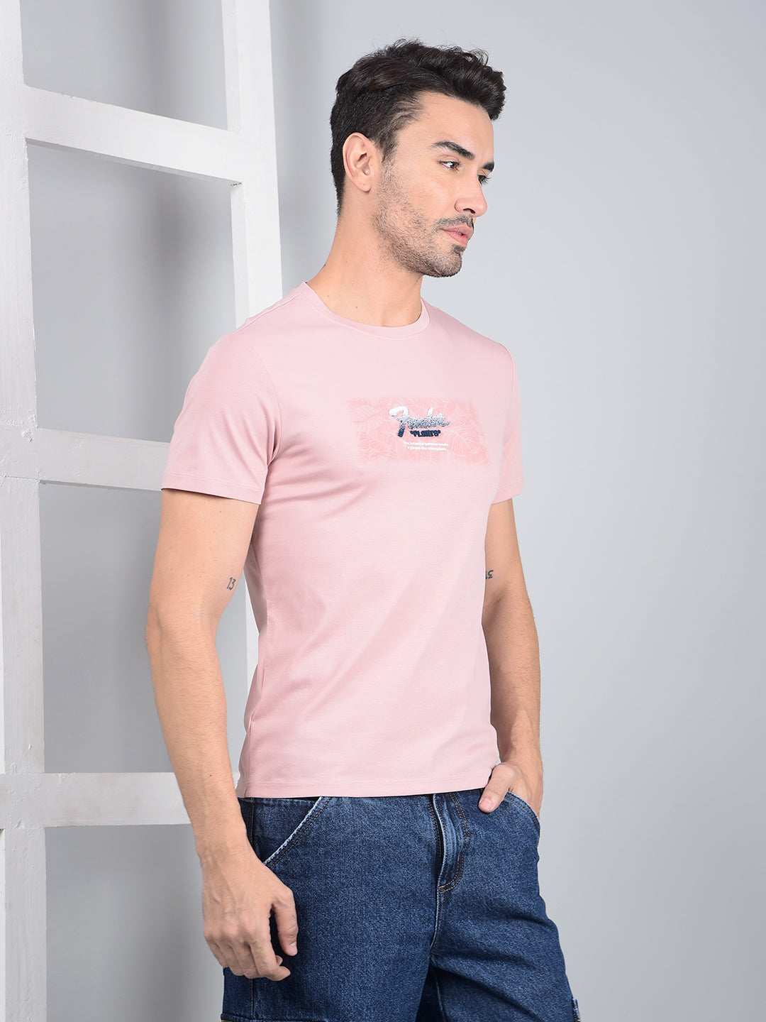 Pink Graphic Print T-Shirt-Men T-Shirts-Crimsoune Club