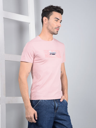 Pink Graphic Print T-Shirt-Men T-Shirts-Crimsoune Club