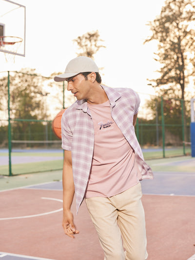 Pink Graphic Print T-Shirt-Men T-Shirts-Crimsoune Club
