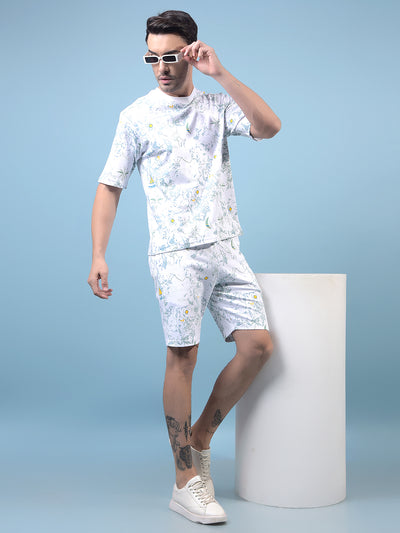 Men's White Floral Print T-Shirt-Men T-Shirts-Crimsoune Club