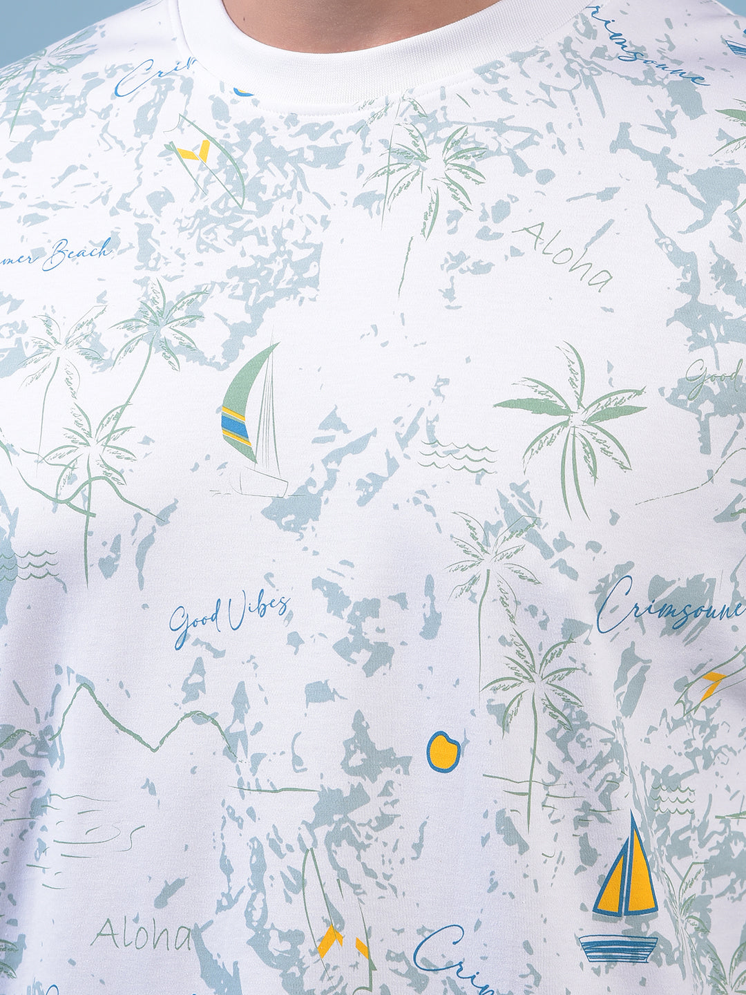 Men's White Floral Print T-Shirt-Men T-Shirts-Crimsoune Club