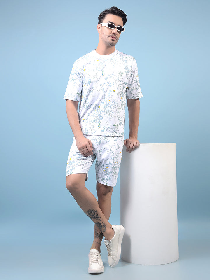 Men's Green Floral Print Shorts-Men Shorts-Crimsoune Club