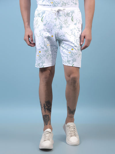 Men's Green Floral Print Shorts-Men Shorts-Crimsoune Club