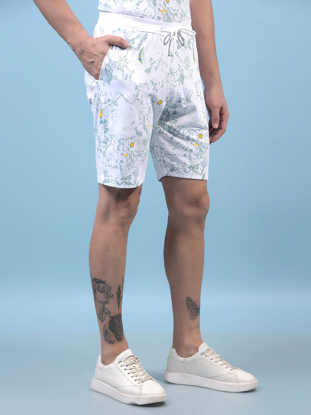 Men's Green Floral Print Shorts-Men Shorts-Crimsoune Club