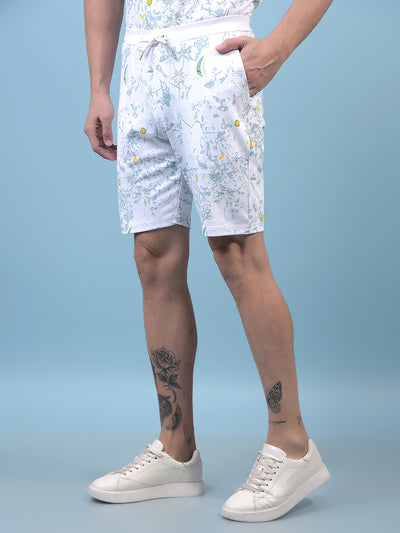 Men's Green Floral Print Shorts-Men Shorts-Crimsoune Club