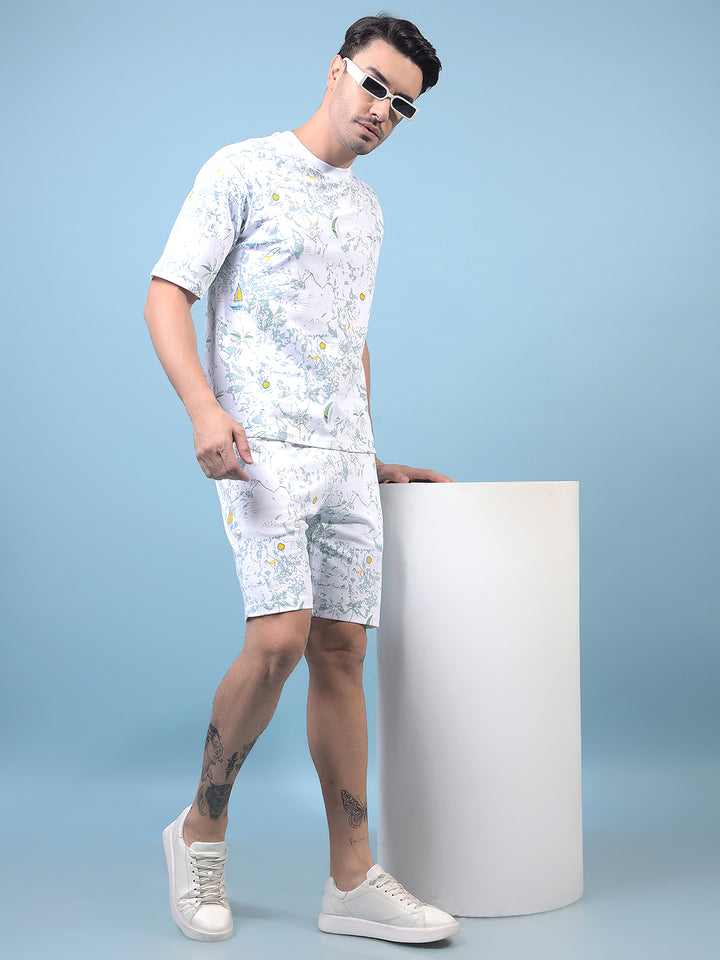 Men's Green Floral Print Shorts-Men Shorts-Crimsoune Club