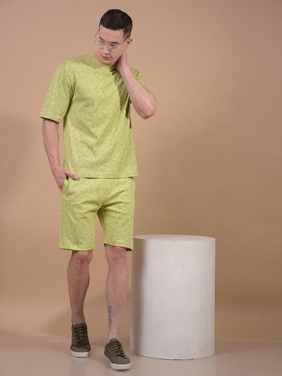 Green Floral Print 100% Cotton Oversize T-Shirt-Men T-Shirts-Crimsoune Club