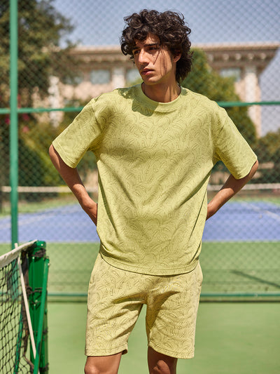 Green Floral Print 100% Cotton Oversize T-Shirt-Men T-Shirts-Crimsoune Club