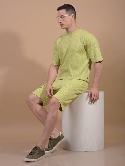 Green Floral Print 100% Cotton Oversize T-Shirt-Men T-Shirts-Crimsoune Club