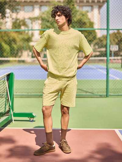 Green Floral Print 100% Cotton Oversize T-Shirt-Men T-Shirts-Crimsoune Club