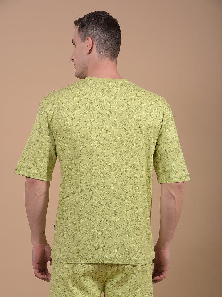Green Floral Print 100% Cotton Oversize T-Shirt-Men T-Shirts-Crimsoune Club