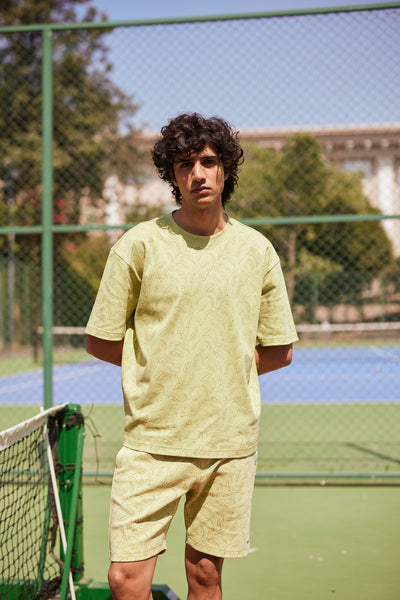 Green Floral Print 100% Cotton Oversize T-Shirt-Men T-Shirts-Crimsoune Club