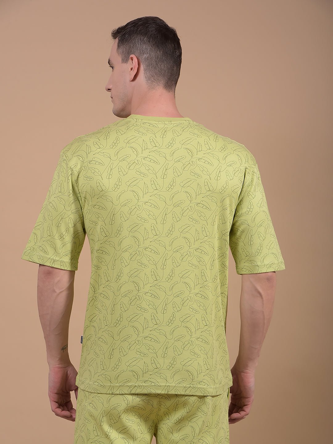 Green Floral Print 100% Cotton Oversize T-Shirt-Men T-Shirts-Crimsoune Club