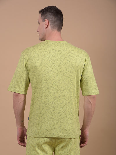 Green Floral Print 100% Cotton Oversize T-Shirt-Men T-Shirts-Crimsoune Club
