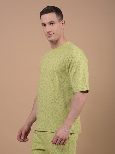 Green Floral Print 100% Cotton Oversize T-Shirt-Men T-Shirts-Crimsoune Club